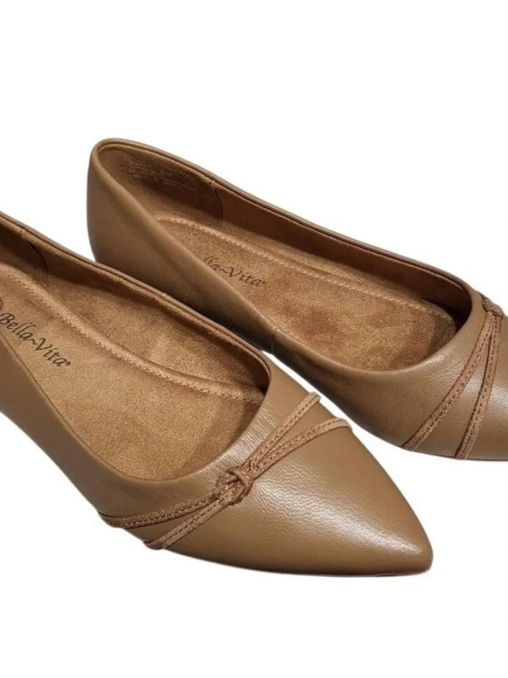 Bella Vita Pointed Toe Knot-Trim Flats in Taupe